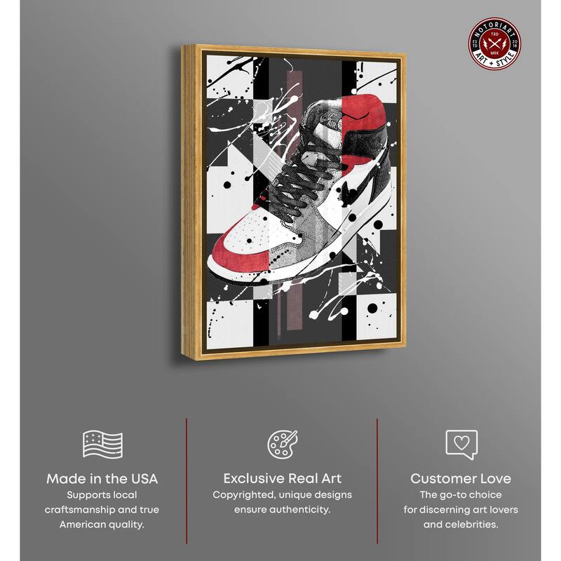 Notoriart Flashy Red Sneaker Framed Sneaker 1 Piece Canvas Wall Art