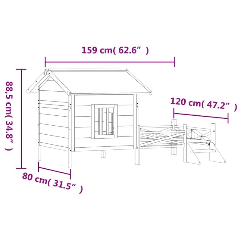 vidaXL Dog Kennel Brown 62.6"x47.2"x34.8" Solid Wood Pine