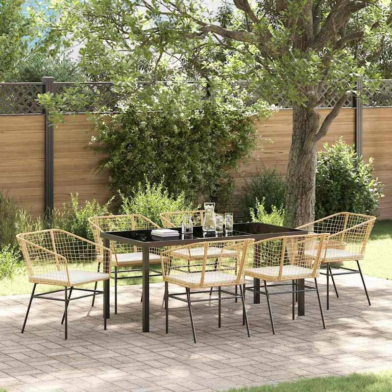 vidaXL Garden Dining Set Poly Rattan - Natural and cream white-21.65x19.29x32.68"