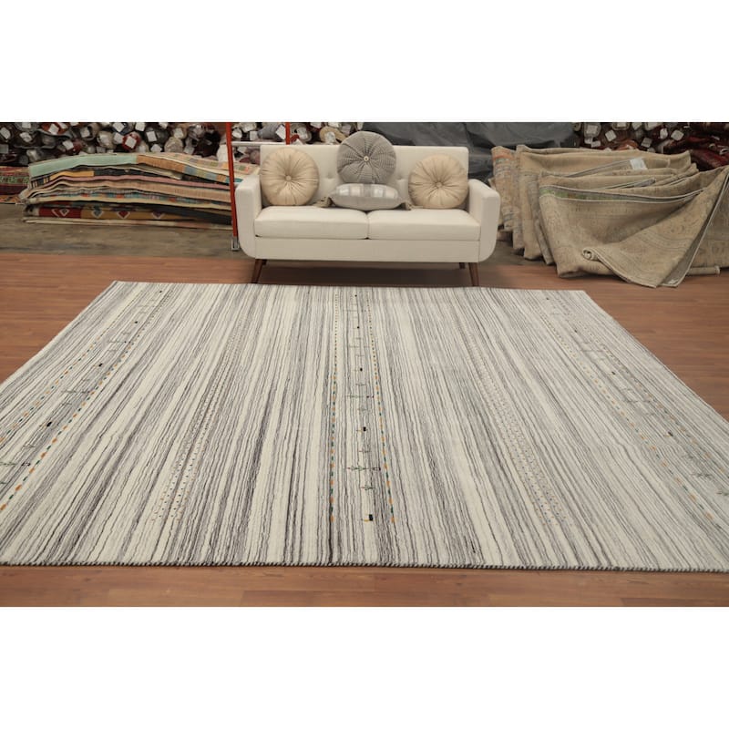 Hand Knotted Oriental 100% Wool Carpet Tribal Animal Pictorial Beige & Ivories Gabbeh Area Rug - 9' 10'' X 10' 0''