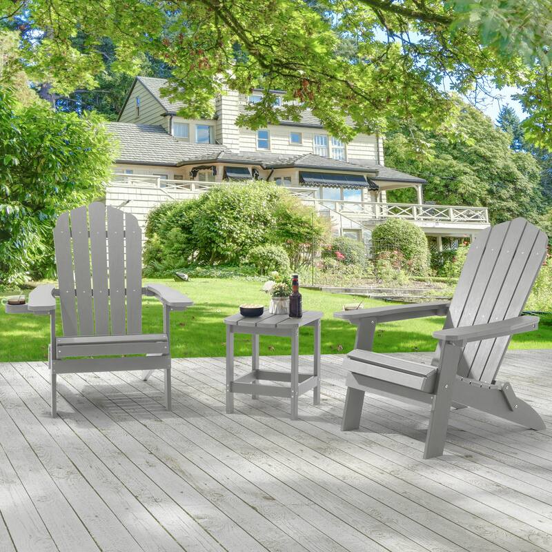 LIVOOSUN Outdoor Folding Adirondack Chair w/Cup Holder Set of 2 or 4 - Light Grey - 2 Pieces