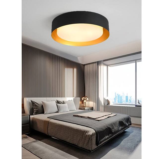 Modern Minimalist Metal Shaded Drum Flush Mount Ceiling Light