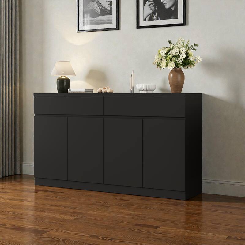 Large Sideboard Buffet Cabinet with Storage, Wood Kitchen Storage Cabinet with 2 Drawers and 4 Doors, Coffee Bar Table