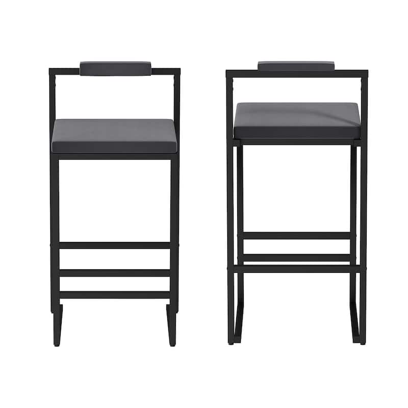 Modern Velvet Upholstered Bar Stools with Black Frame Set of 2