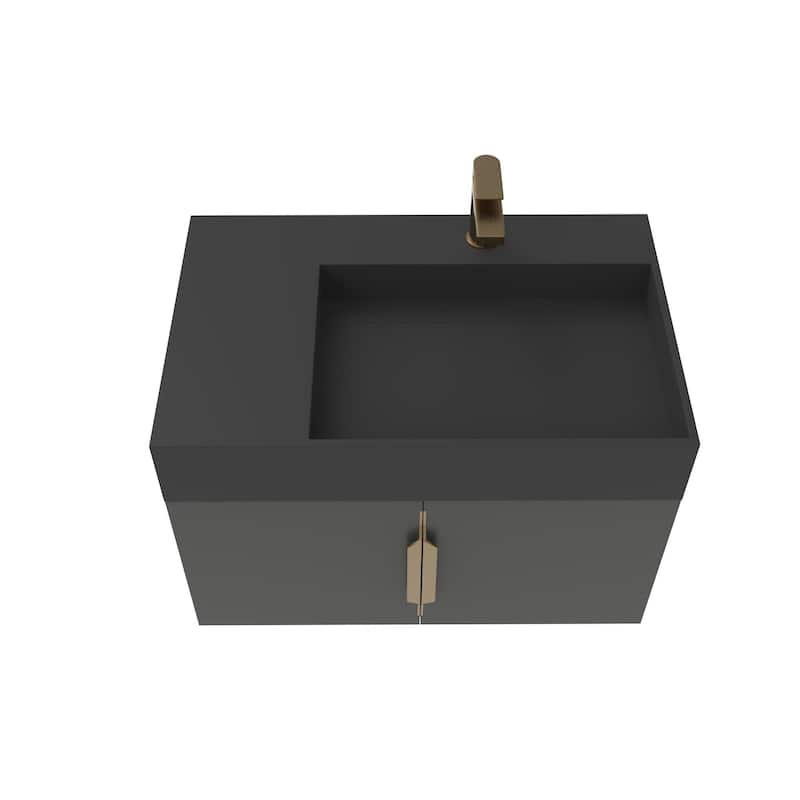 Amazon 30" Wall Mounted Bathroom Right Basin Vanity Set w/ Black Top