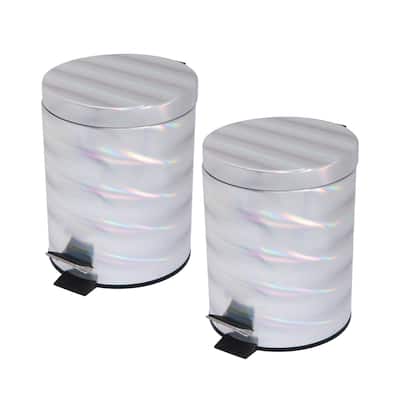Bath Bliss 2 Pack Holographic Round Step Pedal Trash Can - 8"Rd x 10.4"H