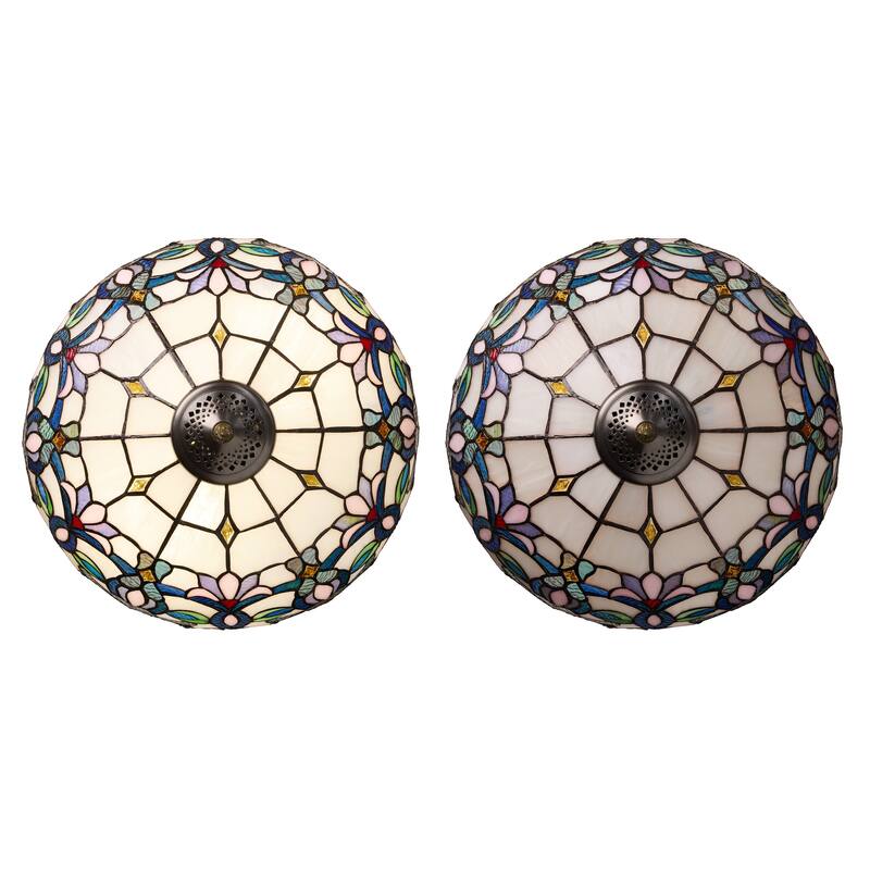 Winslow River of Goods Victorian Double Lit Stained Glass Dome Shade 24.5-Inch Table Lamp - 17.25" x 17.25" x 24.5"