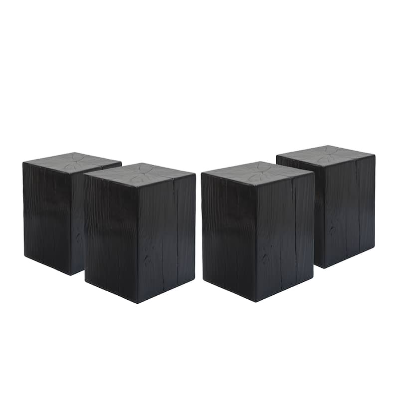 Distressed Wood-Effect End Table • Square Column Design in Multi-Height Set • Weather-Resistant for Indoor & Outdoor Decor