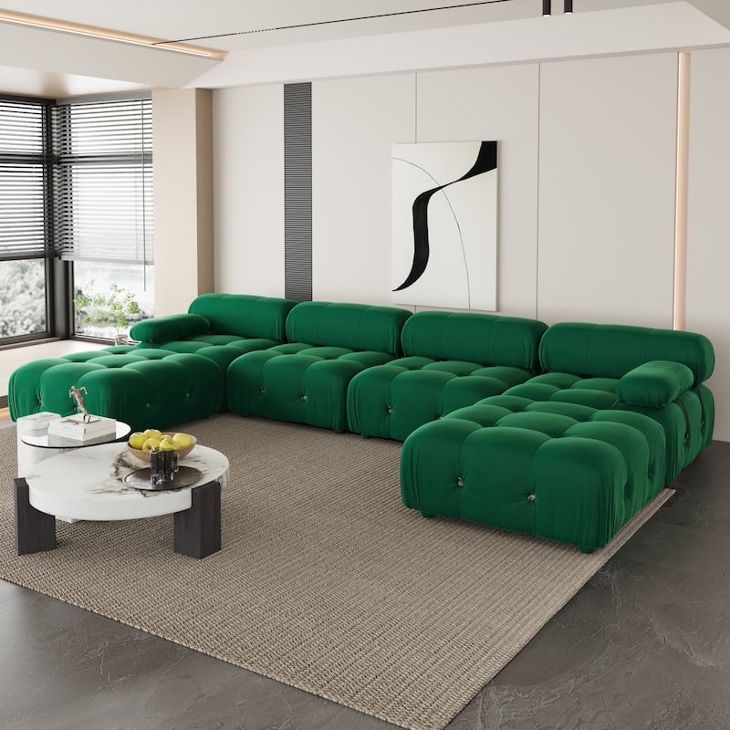 U-shaped Velvet Upholstery Sectional Modern Modular Couch - Green