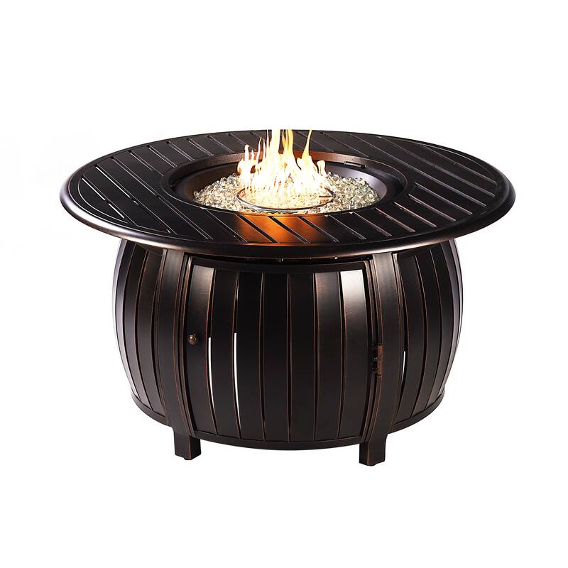 Outdoor Aluminum 44 in. Round Fire Table Set with Four Deep Seating Swivel Rocking Chairs & Accessories