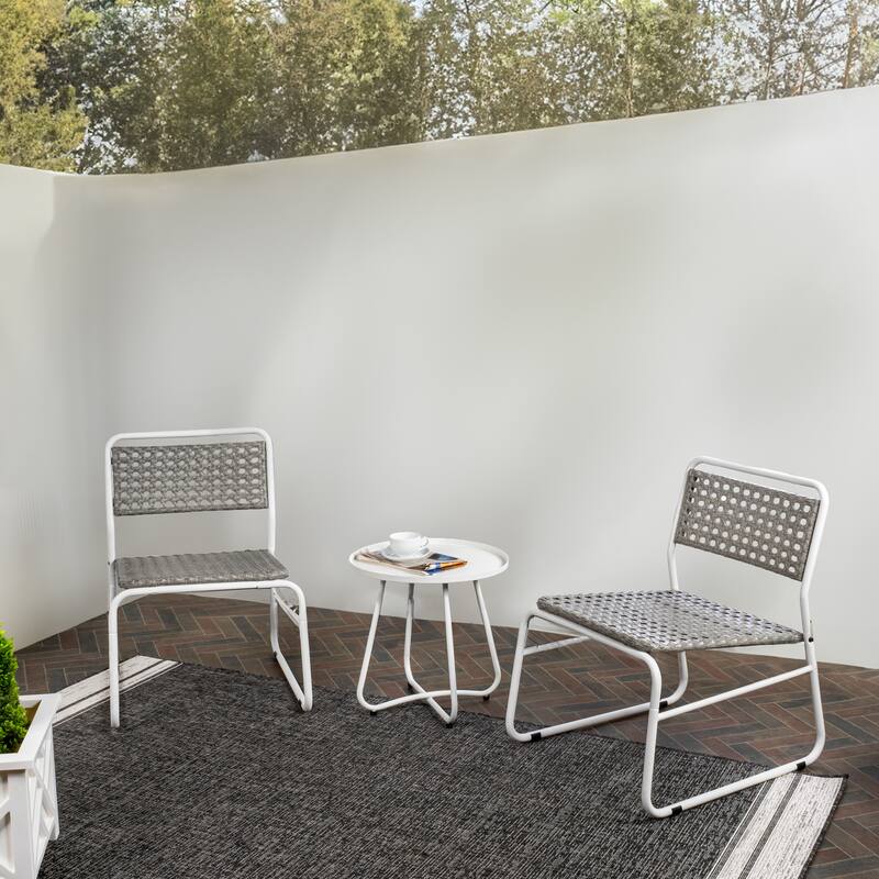 Selby 3-Piece Mid-Century Modern Faux Rattan Conversation Outdoor Patio Set, by JONATHAN Y