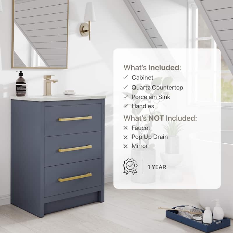 Eviva Curio Bath Vanity with WH Carrara Quartz Top and Undermount Sink