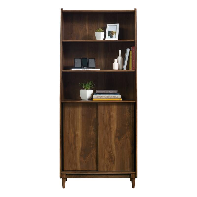 Engineered Wood Mid-Century Modern Wide Bookcase with Storage, Brown - 29.92"W x 15.59"D x 70.39"H