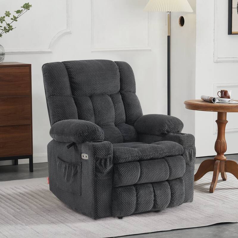 MCombo Medium Dual Motor Power Lift Recliner Chair Infinite Position, Massage and Heat, Extended Footrest, Fabric 7890
