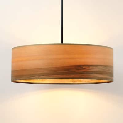 Breaux 4-Light Wood Veneer Drum Chandelier with Black Canopy - 22 in. W