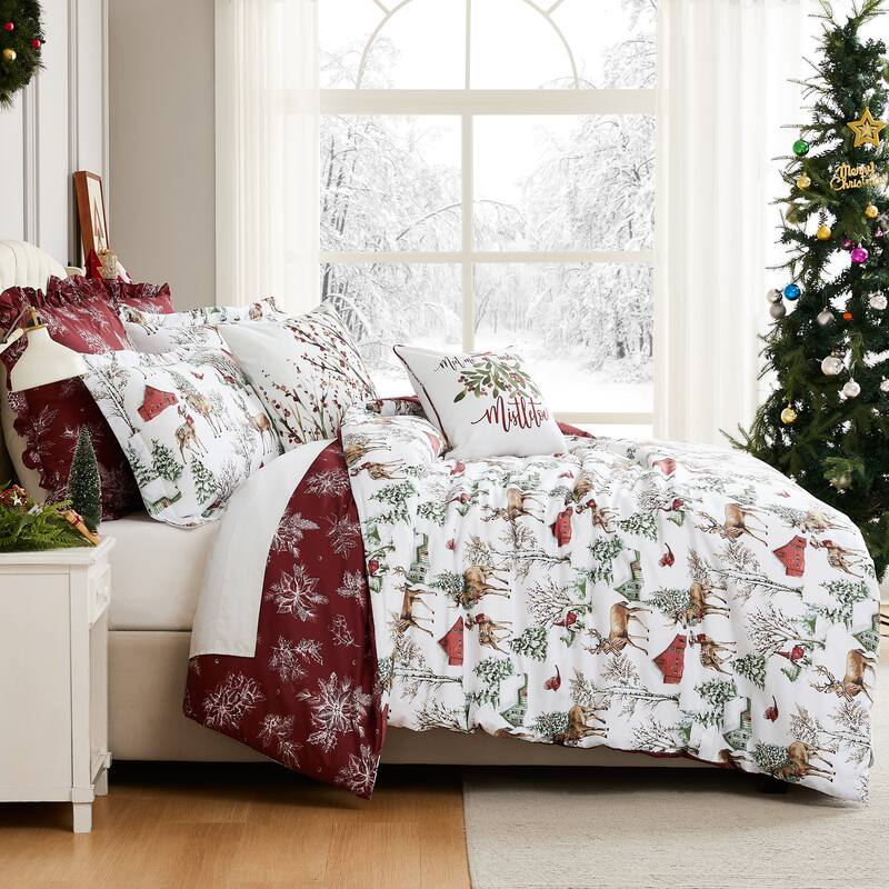 White Christmas 7-Piece Holiday Comforter Set - Twin - 5 Piece