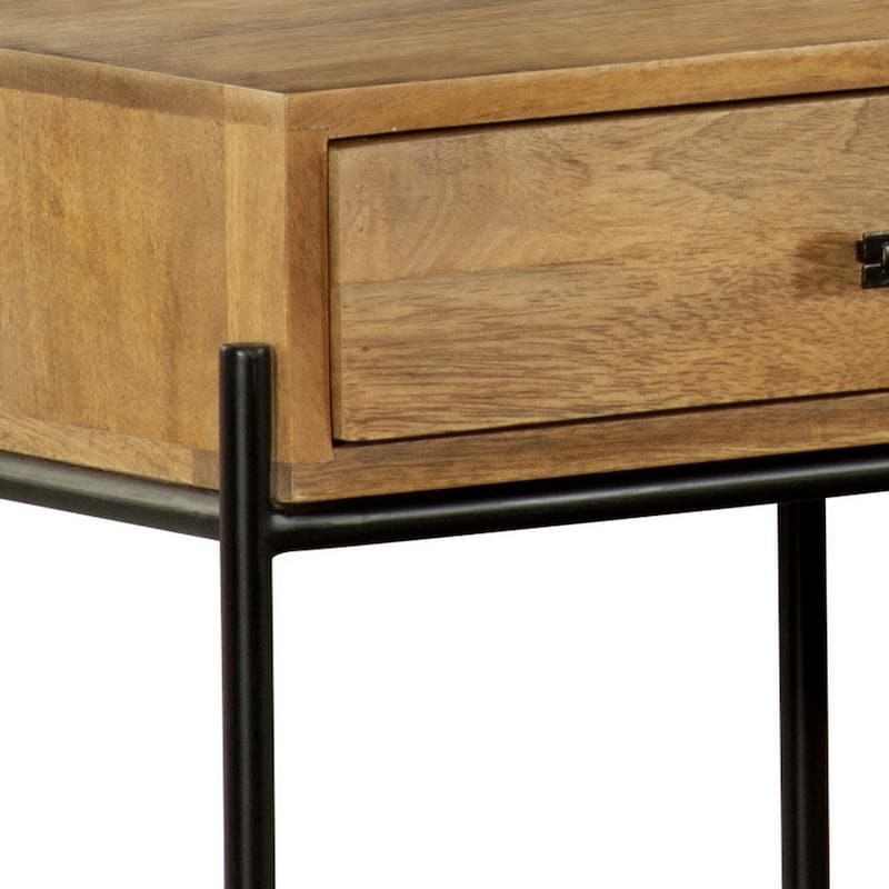 18 in. Brown and Black Square Wood End Table with Storage Drawer for Convenience