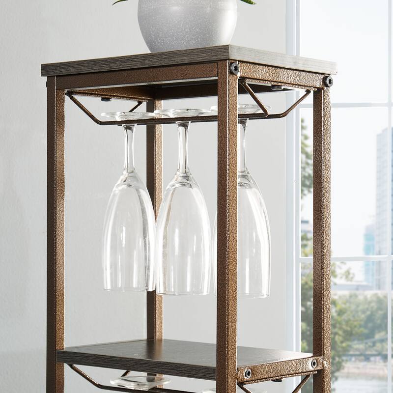 11-Bottle Rustic Brown Wine Rack 5 Tier Freestanding Wine Bakers Rack with Hanging Wine Glass Holder and Storage Shelves