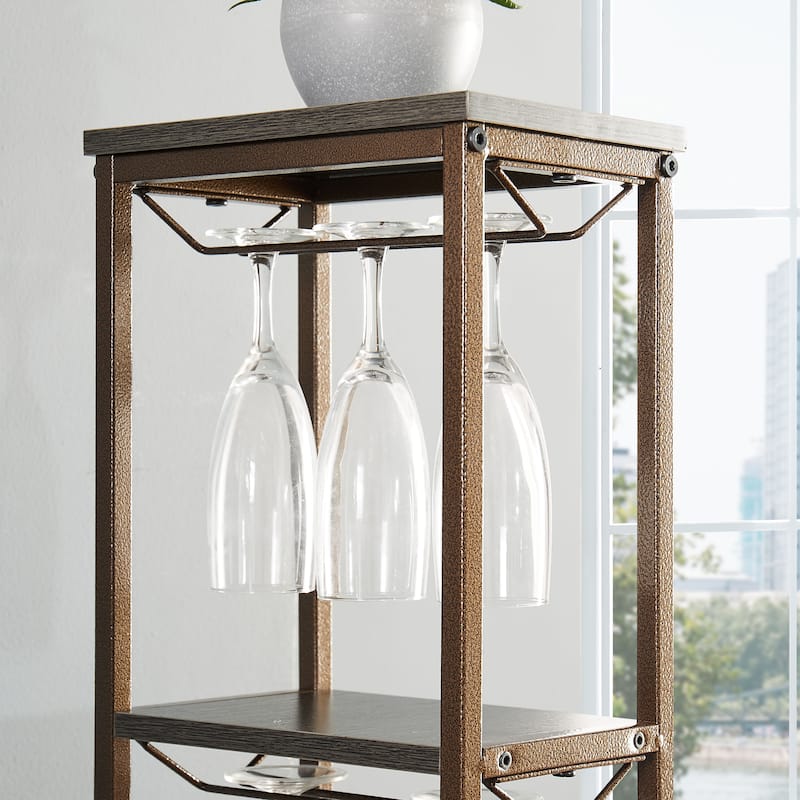 11 Bottle Wine Bakers Rack, 5 Tier Freestanding Wine Rack, Hanging Wine Glass Holder and Storage Shelves, Wine Storage Home Bar