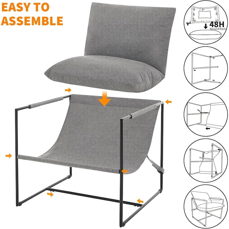 Modern Sling Accent Chair, Upholstered Lounge Armchair for Living Room, Bedroom