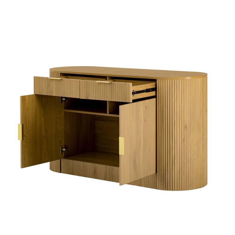 Buffet Cabinet with Side Door & 3-Tier Shelves, Storage Cabinet with 2 Doors & 2 Drawers, Freestanding Stripe Accent Cabinet