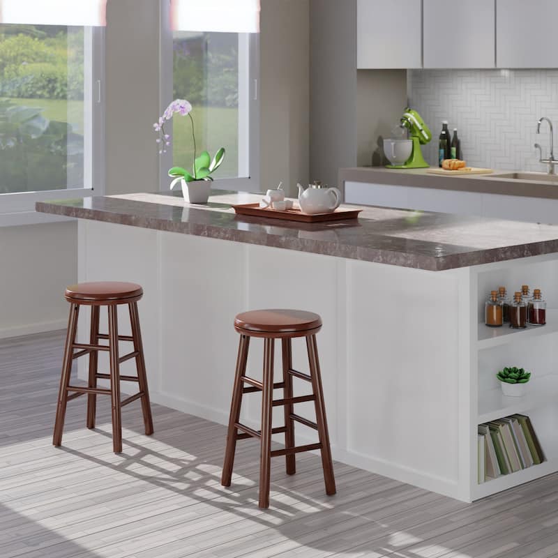 Shelby 2-Pc Swivel Seat Counter Stool Set - 12.99 x 12.99 x 25.31 inches - Walnut