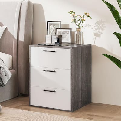 1/2 PCS Nightstand w/ 3 Drawers Modern Bedside Table w/ Gray Grain