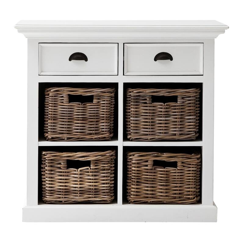 HomeRoots 35" White Accent Cabinet With Two Drawers and Baskets - 33.46" x 35.43" x 19.69"