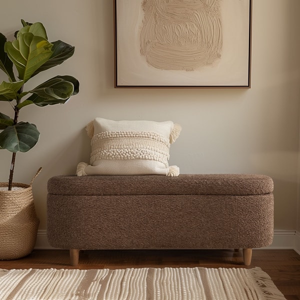 INK IVY Bailey Boucle-Style Curved Storage Accent Bench - Chocolate