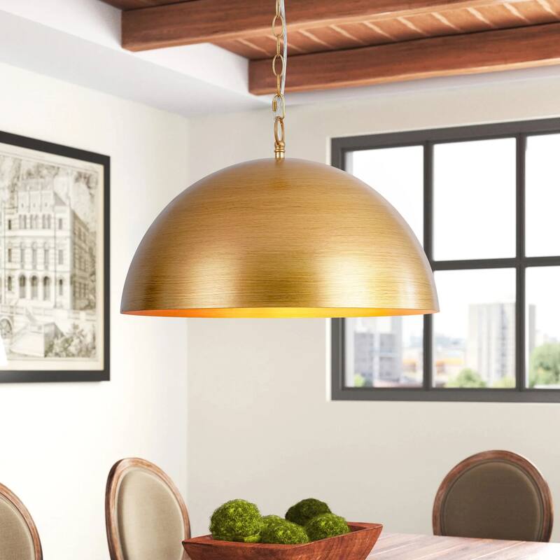1-Light Industrial Retro Handmade Brushed Gold Dome Pendant Light
