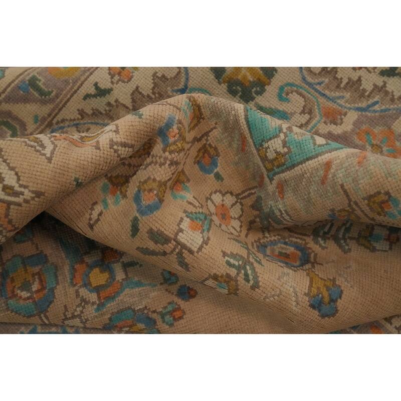 Hand Knotted Oriental 100% Wool Carpet Traditional Floral Brown Tabriz Area Rug - 12' 4'' X 9' 8''