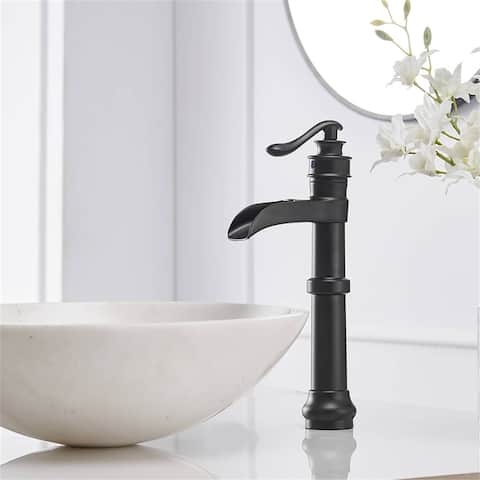 Waterfall Bathroom Vessel Faucet With Drain Assembly Single Handle Bathroom Vessel Sink Faucets One Hole Modern Basin High Taps
