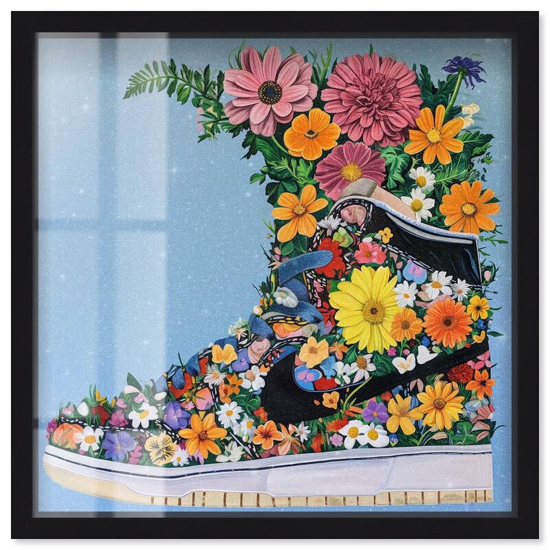 Blooming Floral Sneaker Shadowbox by Art Remedy - Black - 30" x 30"