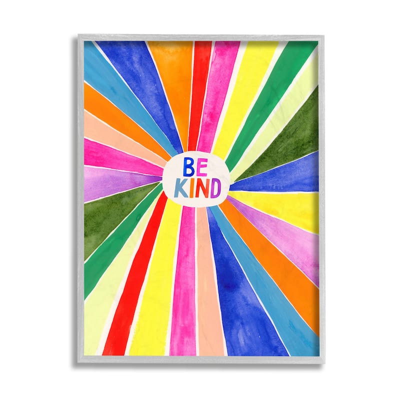 Stupell Be Kind Phrase Rainbow Stripe Burst Framed Wall Art