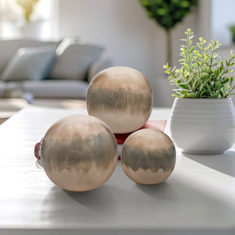 Sagebrook Home Set Of 3 4/5/6" Metal Abstract Round Galaxy Orbs