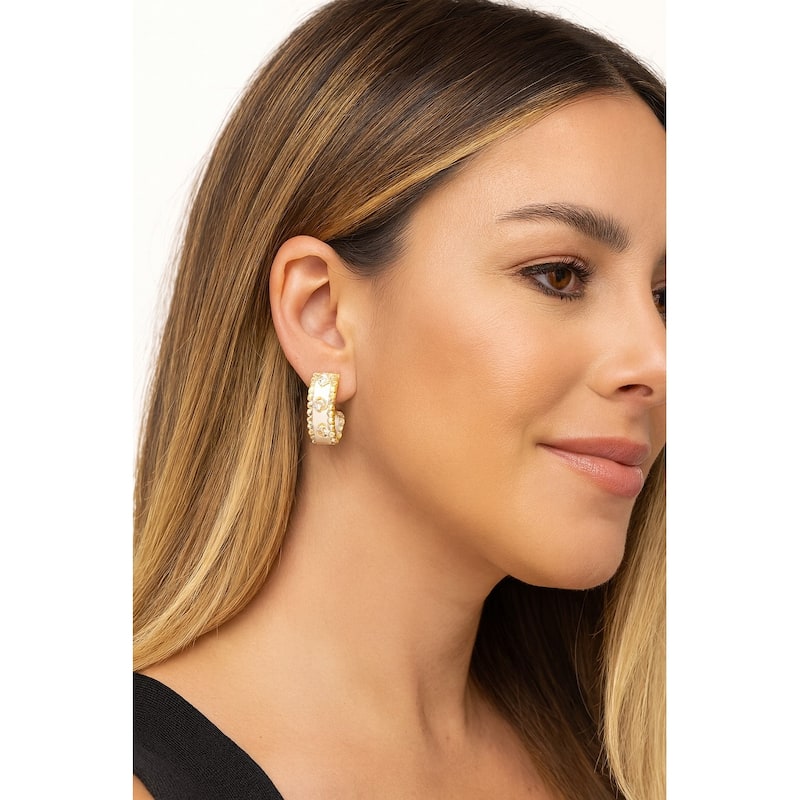 Enamel and CZ Hoop Earring - 1"