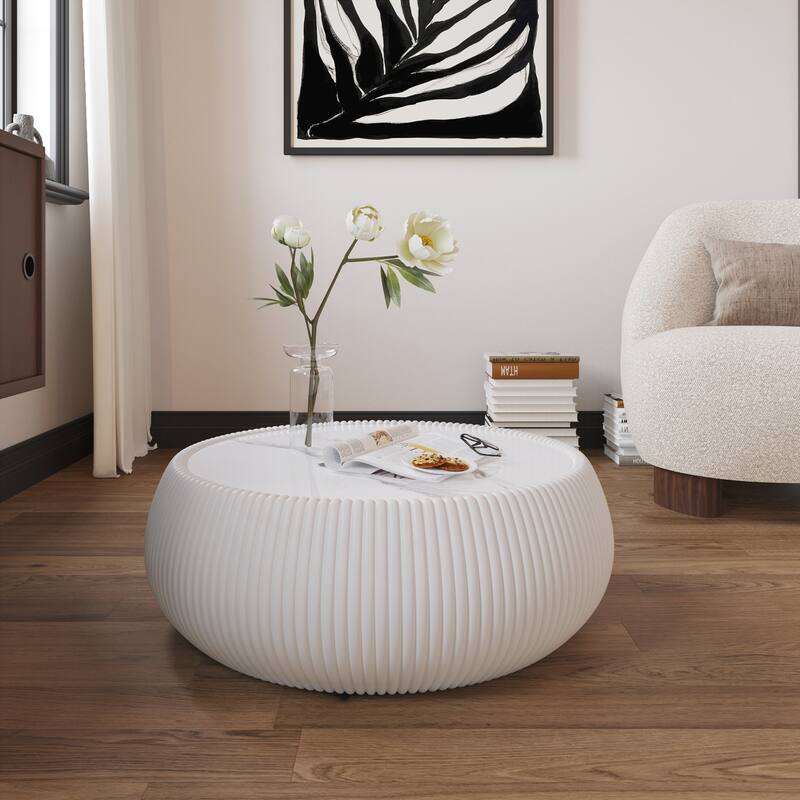 Light Sintered stone Top Drum Shape Coffee modern Sofa Table for Living Room