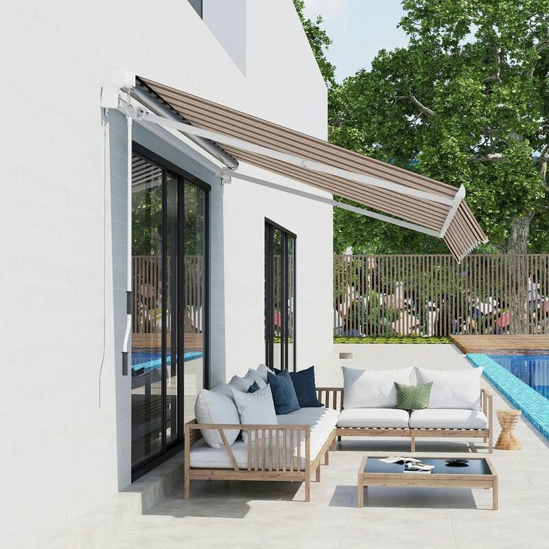10' x 8' Retractable Patio Awning, Manual Crank, UV Waterproof Fabric