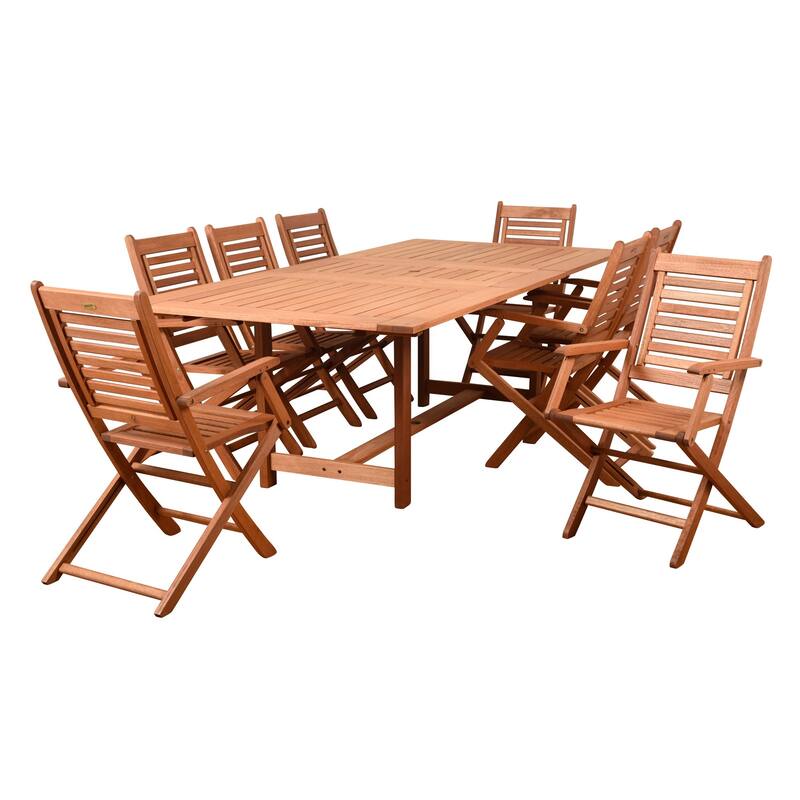 9-Piece Brown Brandon Eucalyptus Rectangular Patio Dining Set 92.5"