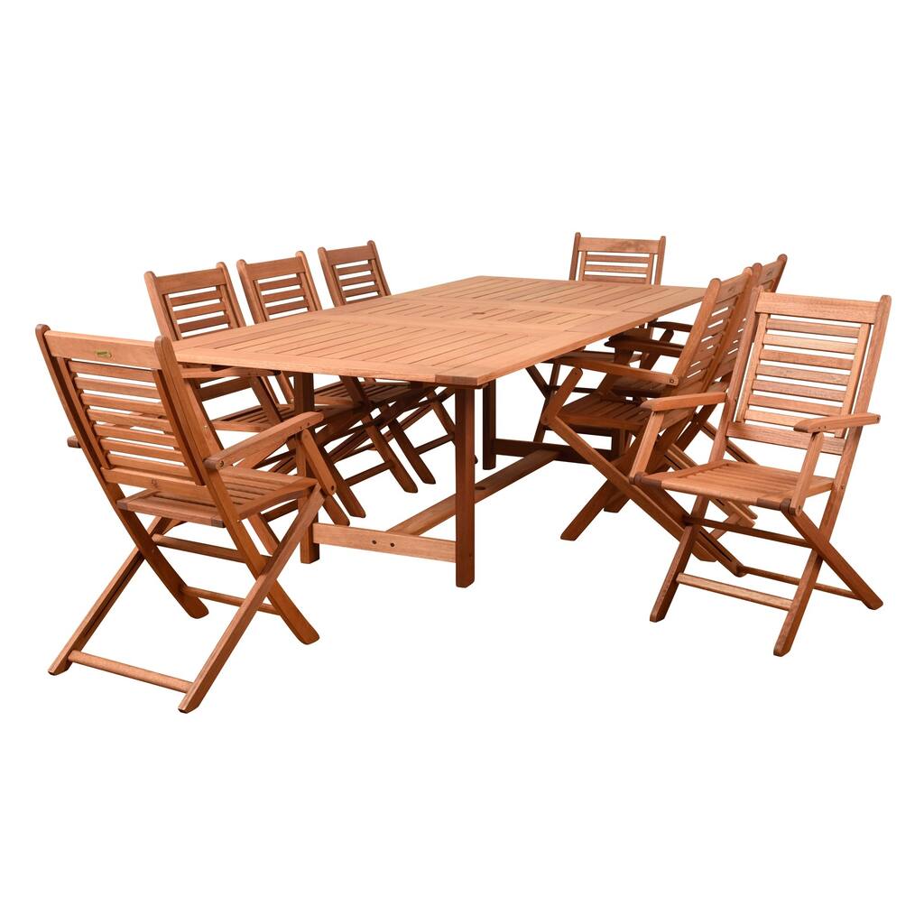 9-Piece Brown Brandon Eucalyptus Rectangular Patio Dining Set 92.5"