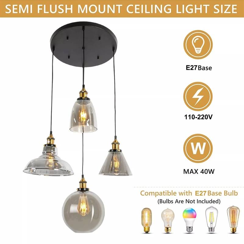 Modern Glass Pendant Light Lamp Chandelier Home Lighting Ceiling Light - 15" x 59"