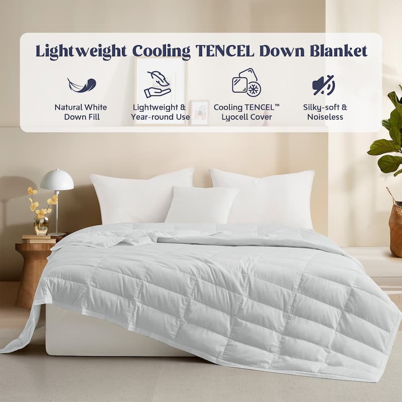 Lightweight Cooling Lyocell White Down Comforter, Tencel Oversized Blanket for Summer