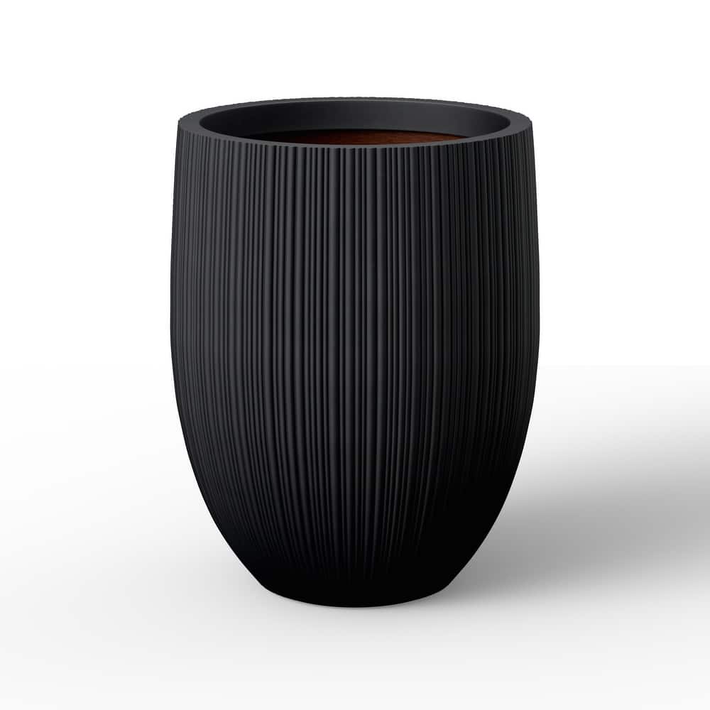 Concrete Round Fluted Planter Pot Barrel-Style with Drainage Holes