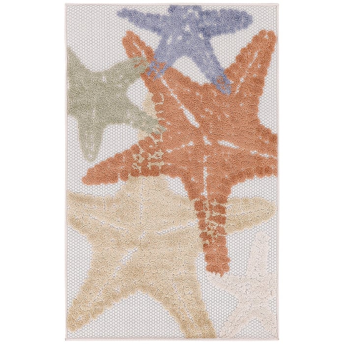 Aloha Coastal Starfish Beach Indoor/Outdoor Area Rug - 2'8"x4' - Ivory/Multi