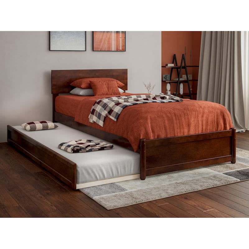 Wesley Platform Bed with Panel Footboard and Twin XL Trundle - Walnut - Twin XL