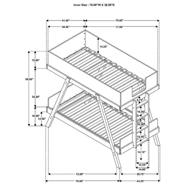 Frankie Mid-Century Modern Wood Twin Over Twin Bunk Bed
