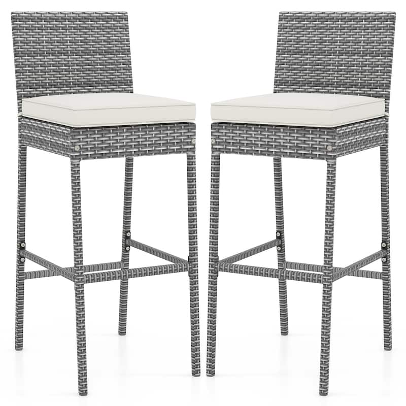 Patio Wicker Barstools with Soft Seat Cushion and Cozy Footrest Perfect for Use Pool or Backyard - 20" x 16" x 42.5" - Set of 2