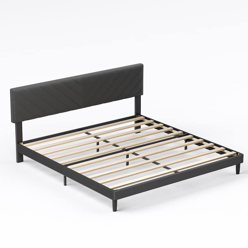 King Size Upholstered Bed Frame Platform with High-Adjustable Headboard ...