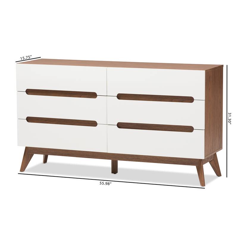 6-Drawer Wood Dresser - Modern Storage Chest, Bedroom Furniture, Cutout Handles, 55.98" Wide