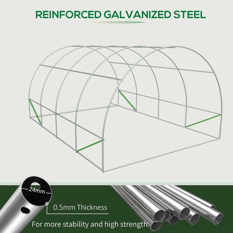 Outdoor Garden Roll-Up Door Greenhouse with Reinforced Steel Frame and Mesh Windows - Green